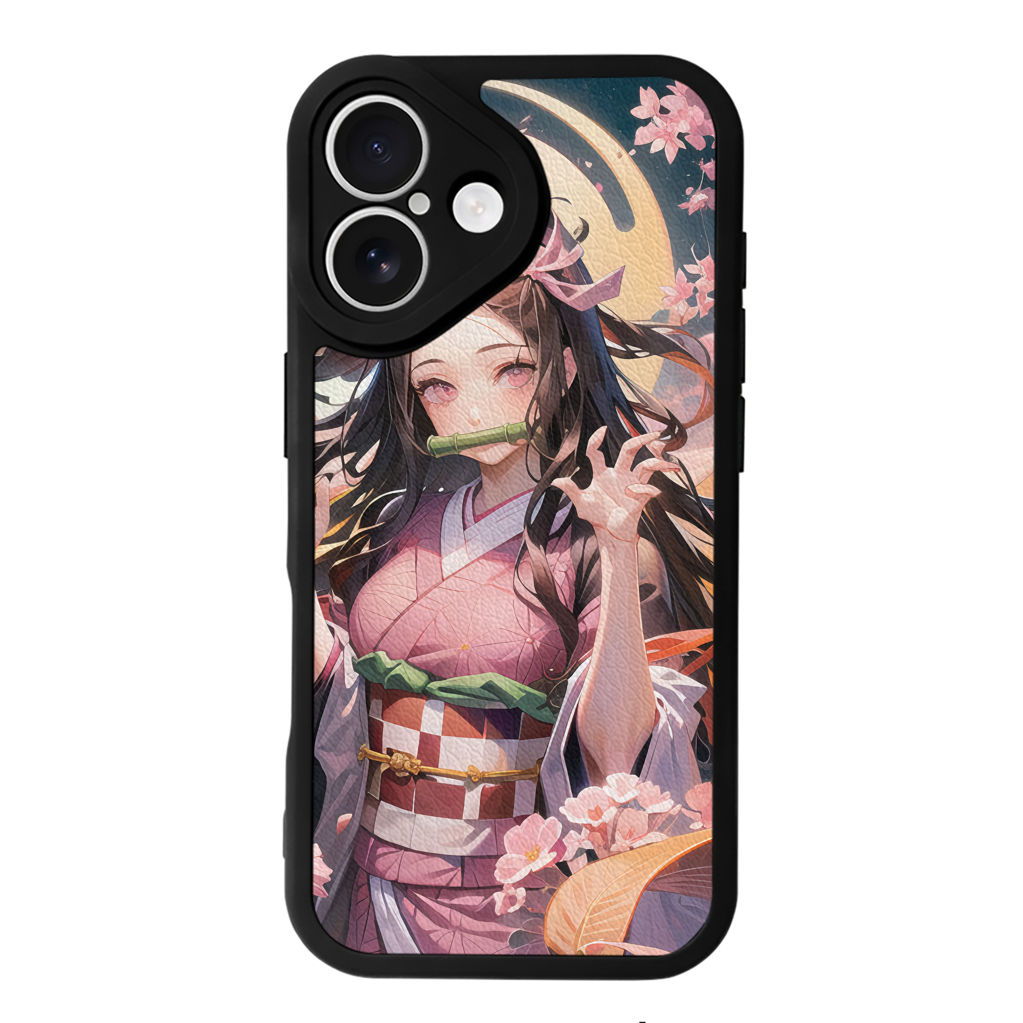 （画像用） 鬼滅の刃（きめつのやいば）竈門 禰󠄀豆子／かまど ねずこ Kamado Nezuko 【iPhone 16シリーズ対応】シリコンスマホケース（レザー調） 材質：シリコン